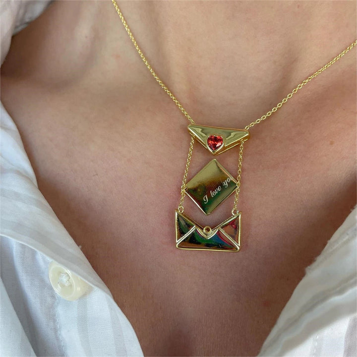 Valentine's Day Red Love Envelope Box Necklace