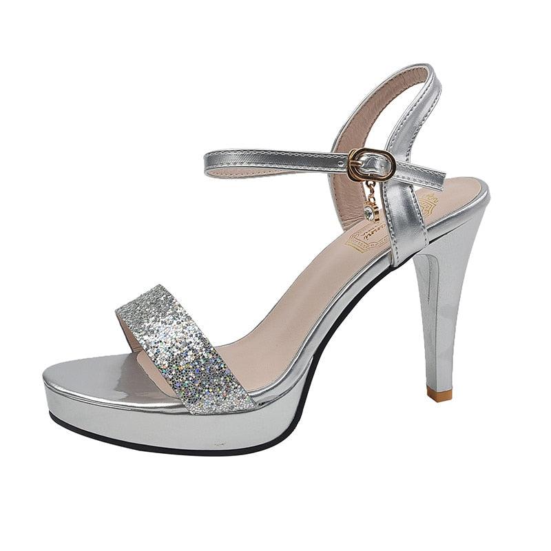 Gold Silver Glitter High Heel Sandals for Women-Shoes-Bennys Beauty World