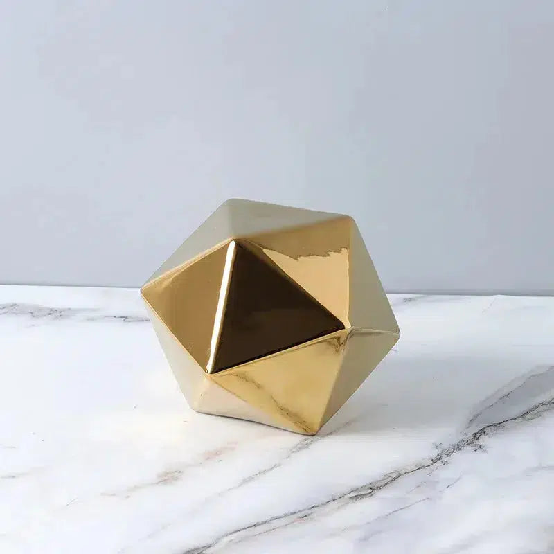 Ceramic Crafts Geometric Polyhedron Ball Marbled Squares Golden Stone Decorative Figurines Home Decoration Accessories-Arlik interiors