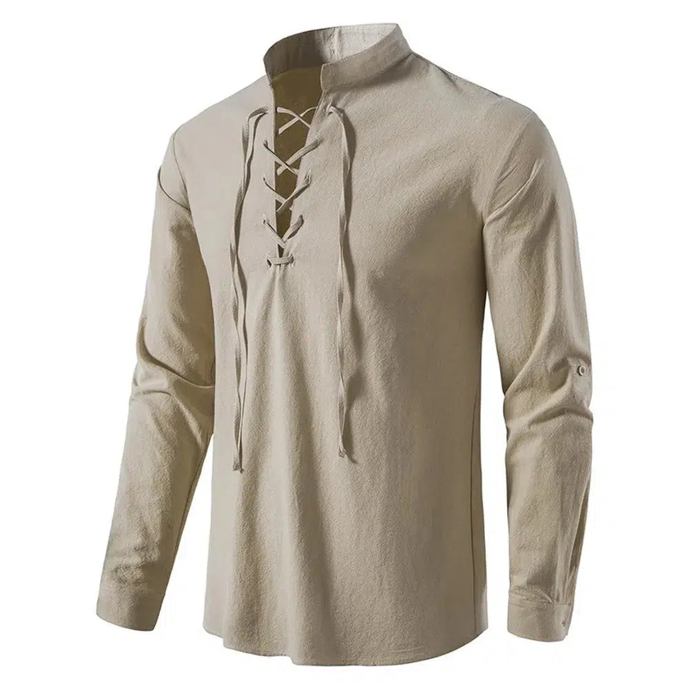 Men's Casual Blouse Cotton Linen Shirt Tops Long Sleeve Tee Shirt-Shirts-Bennys Beauty World
