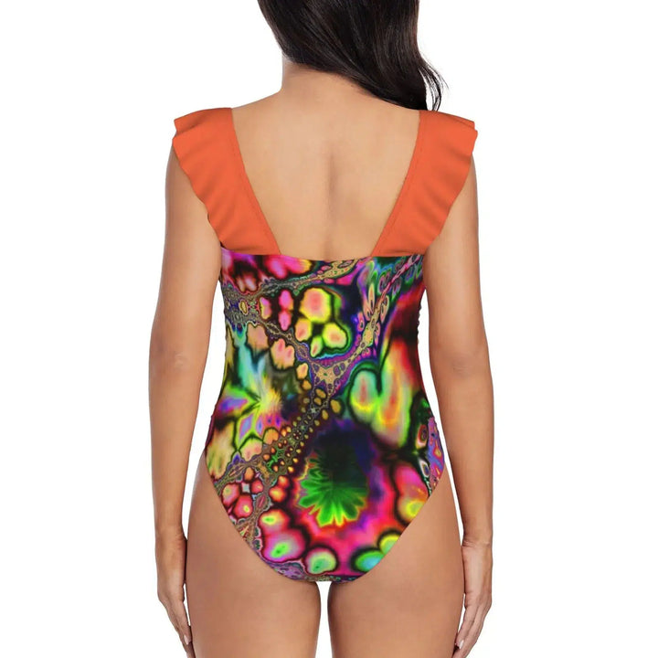 Womens Ruffle Print Swimwear Women One Piece Swimsuit-Swimwear-Bennys Beauty World