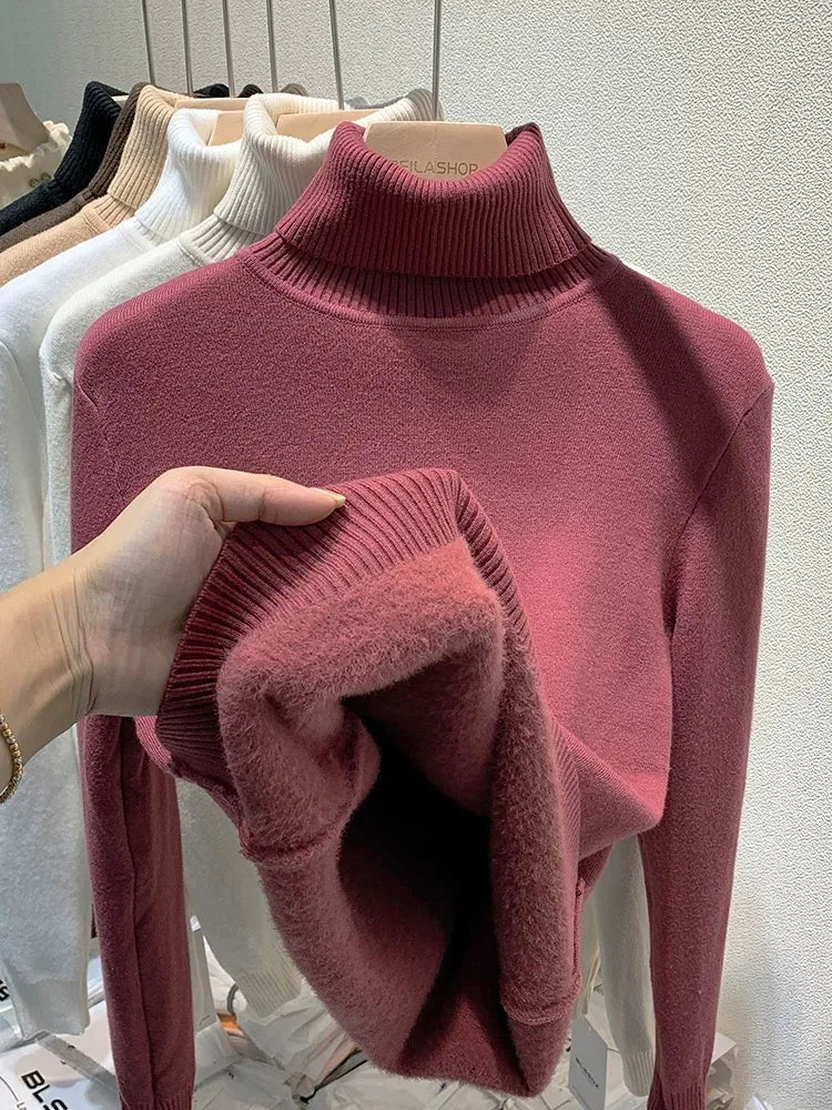 Women’s Turtleneck Velvet-Lined Winter Sweater