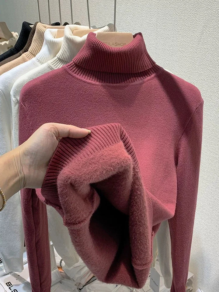 Women’s Turtleneck Velvet-Lined Winter Sweater
