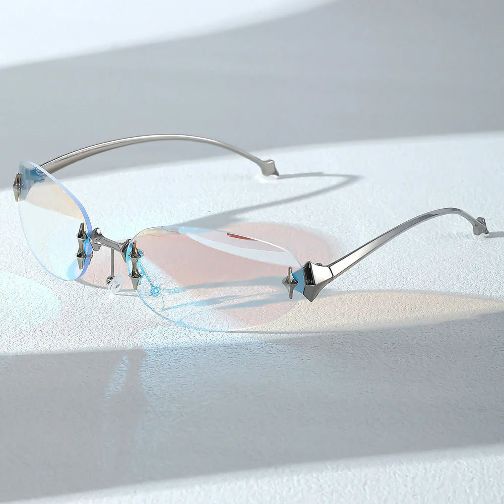 Rimless Oval Y2K Sunglasses | Gradient Photochromic UV400 Eyewear