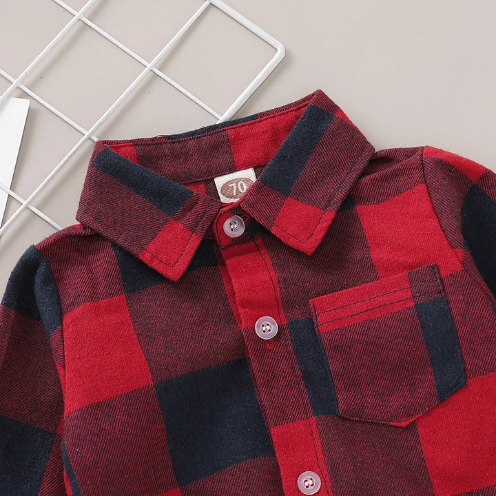 Newborn Baby Boy Bodysuit Plaid Long-Sleeved Shirt
