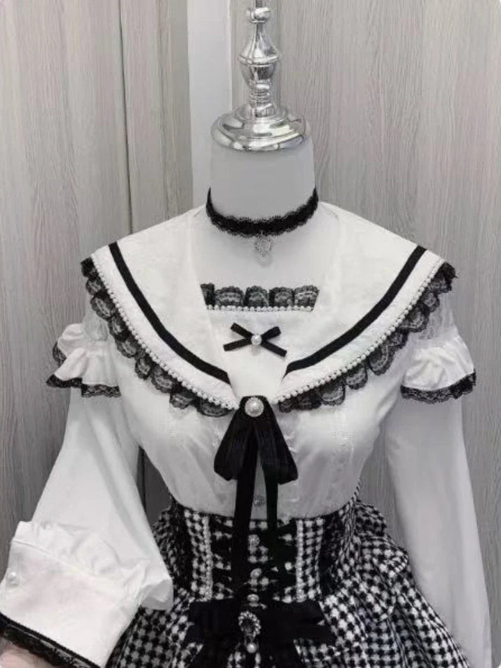 Lace Patchwork Blouse | Sweet Bow Short Sleeve Top