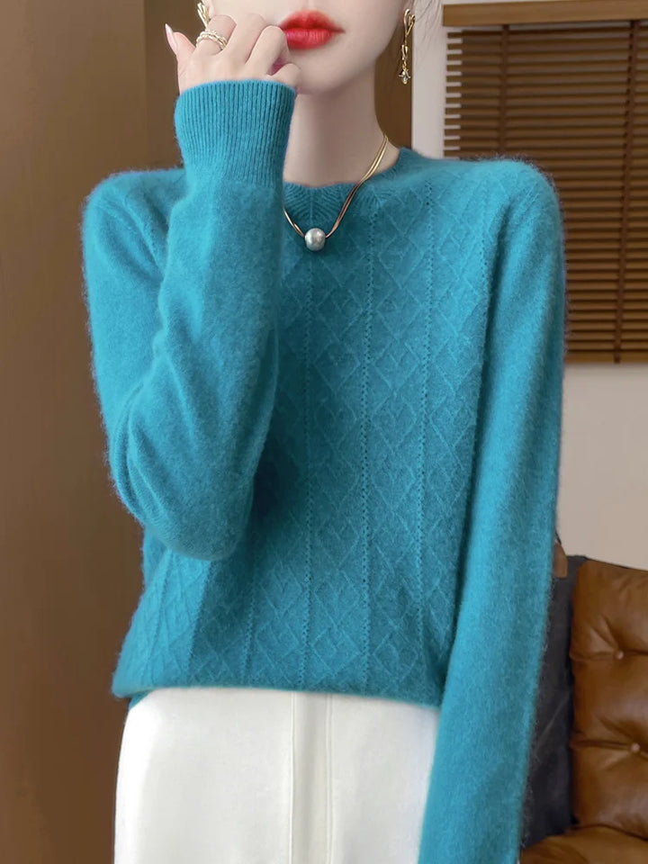 Women's Sweater O-neck 100% Merino Wool Knitwear Sweater