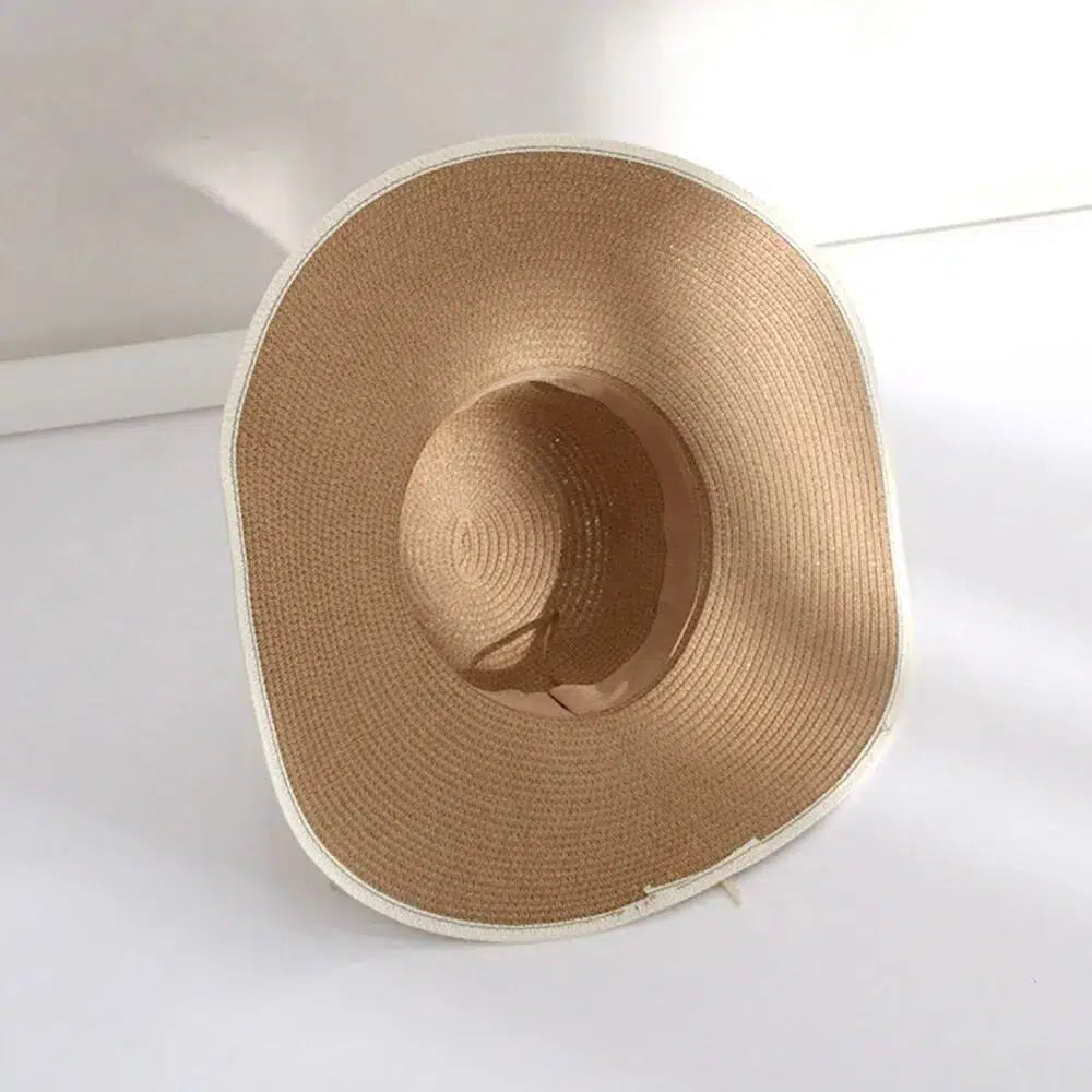 Spring and Summer Round Top Sun Flower Straw Hat for Outdoor-Hats-Bennys Beauty World