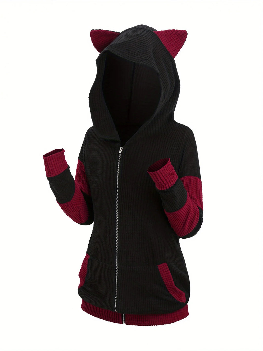 Women’s Cute Cat Ear Hooded Zip-Up Sweater Coat