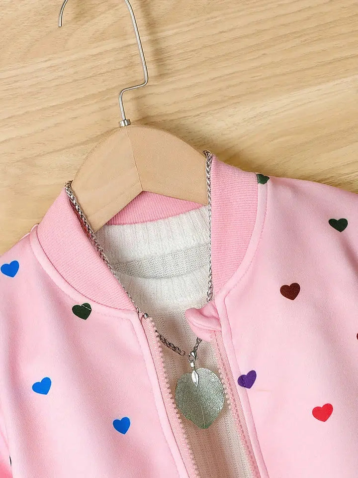 Girls Colorful Love Print Zipper Jacket