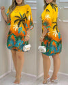 Summer Fashion Tropical Print Half Sleeve O-Neck Dresses-Dress-Bennys Beauty World