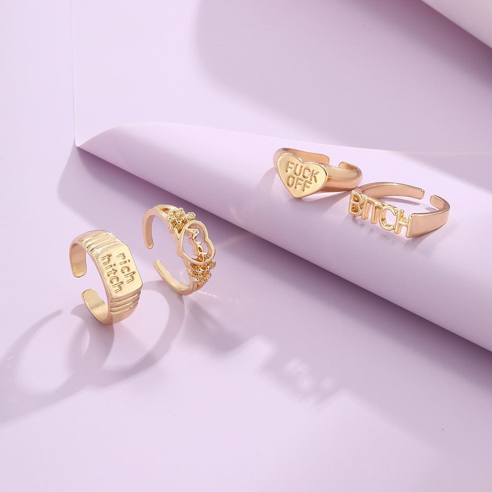 Shaped Rings Vintage Alloy Letter Cutout Heart Rings Set Of Four BENNYS 