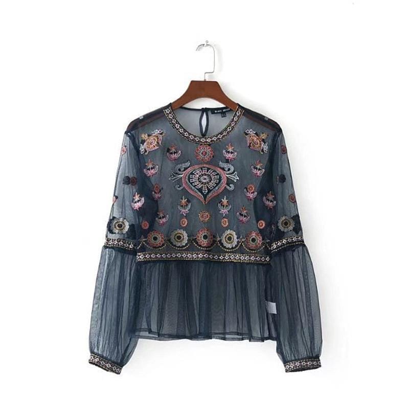 Sheer Mesh Floral Embroidery Top BENNYS 