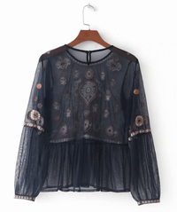 Sheer Mesh Floral Embroidery Top BENNYS 
