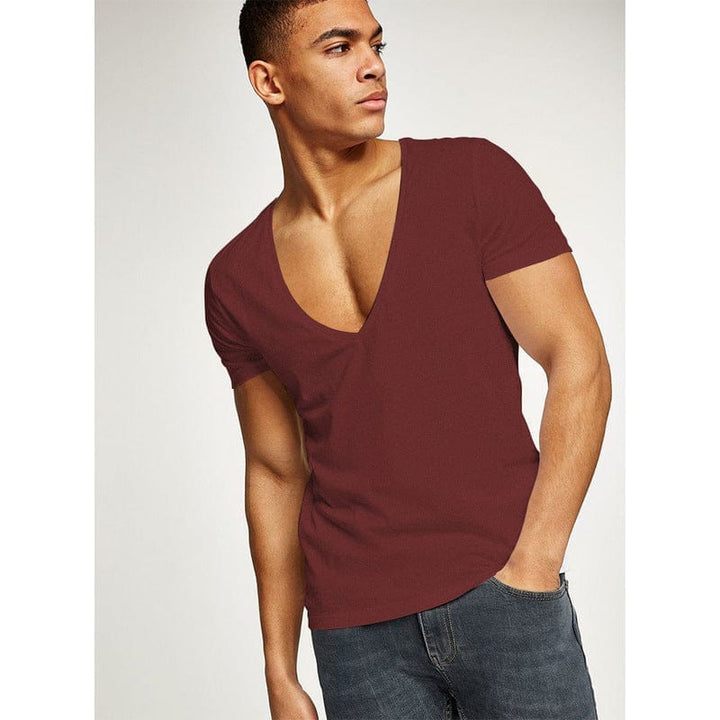 Shirts Men Deep V Neck Short Sleeve Summer Streetwear Casual T Shirt BENNYS 