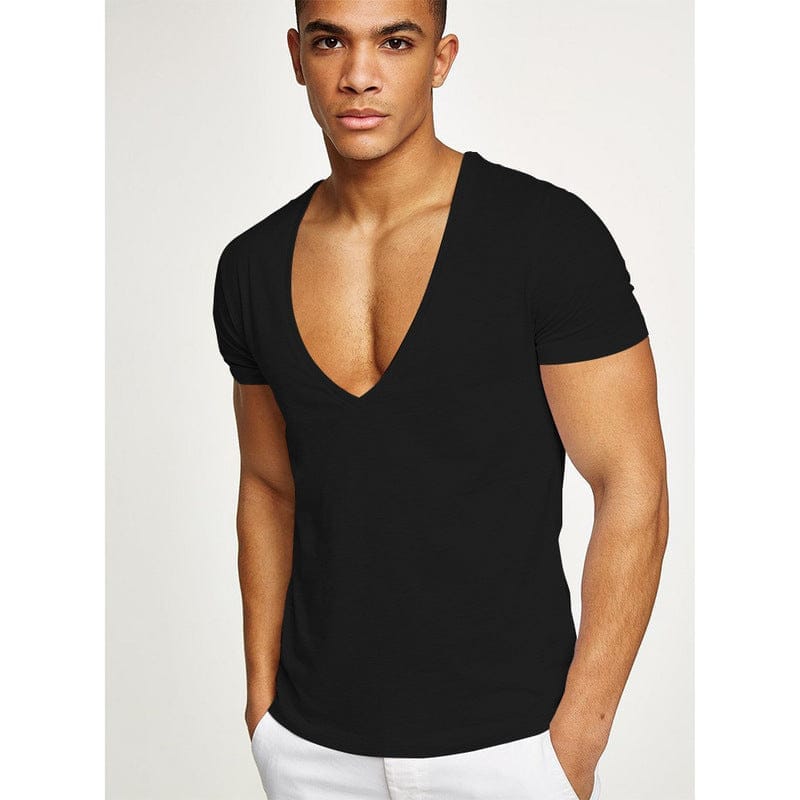 Shirts Men Deep V Neck Short Sleeve Summer Streetwear Casual T Shirt BENNYS 