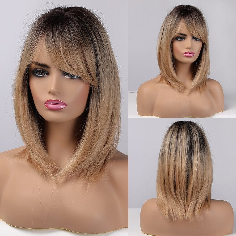 Short Blonde Ombre Bob Heat Resistant Wigs for Women BENNYS 