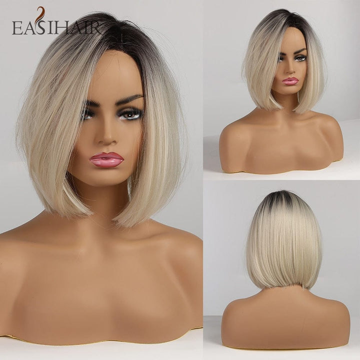 Short Blonde Ombre Bob Heat Resistant Wigs for Women BENNYS 