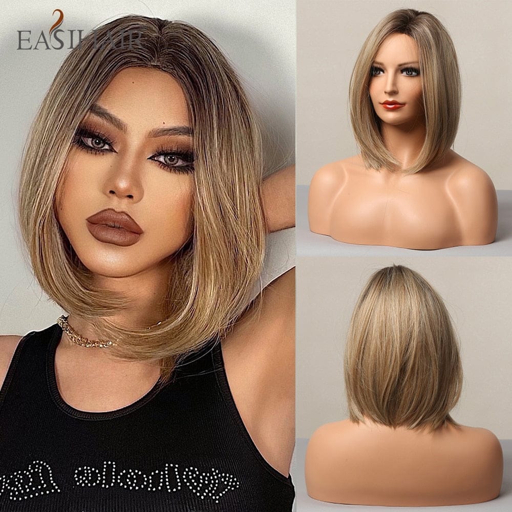 Short Blonde Ombre Bob Heat Resistant Wigs for Women BENNYS 