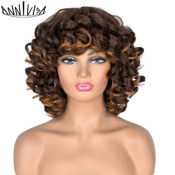 Short Hair Afro Curly Synthetic Ombre Glueless Cosplay Wigs BENNYS 