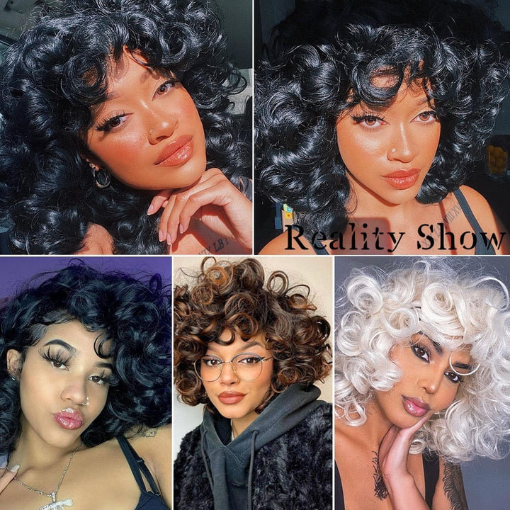 Short Hair Afro Curly Synthetic Ombre Glueless Cosplay Wigs BENNYS 