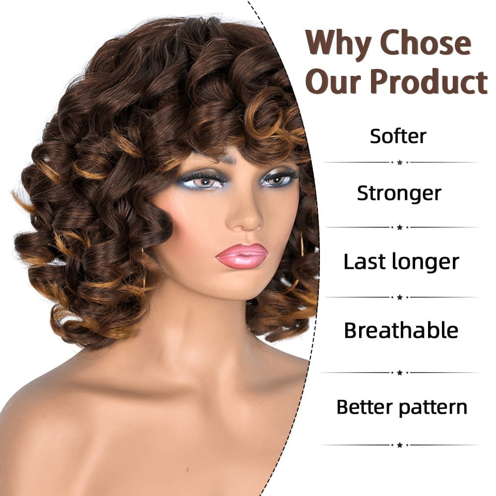 Short Hair Afro Curly Synthetic Ombre Glueless Cosplay Wigs BENNYS 