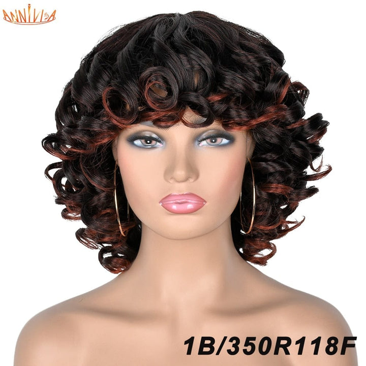 Short Hair Afro Curly Synthetic Ombre Glueless Cosplay Wigs BENNYS 