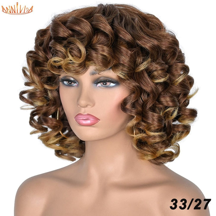 Short Hair Afro Curly Synthetic Ombre Glueless Cosplay Wigs BENNYS 