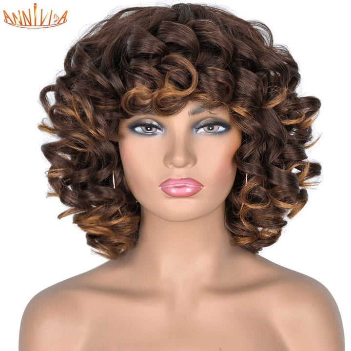 Short Hair Afro Curly Synthetic Ombre Glueless Cosplay Wigs BENNYS 