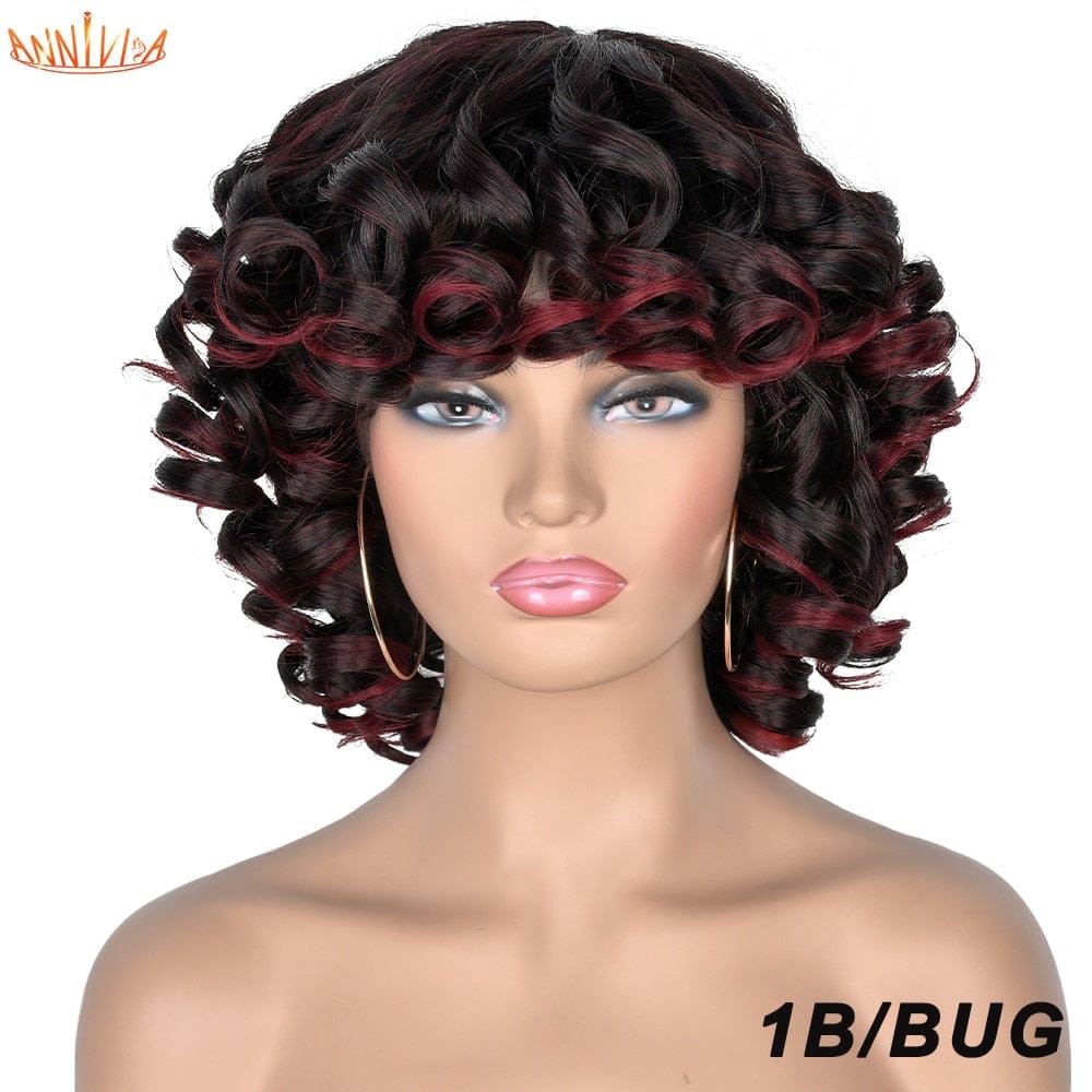 Short Hair Afro Curly Synthetic Ombre Glueless Cosplay Wigs BENNYS 