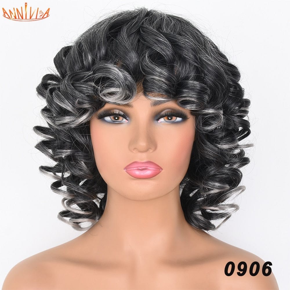 Short Hair Afro Curly Synthetic Ombre Glueless Cosplay Wigs BENNYS 