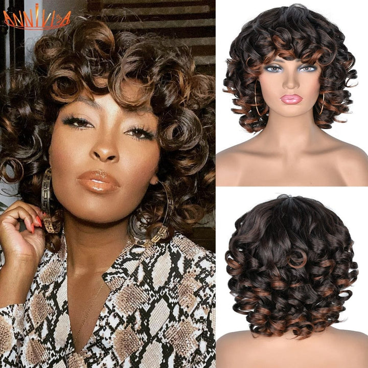 Short Hair Afro Curly Synthetic Ombre Glueless Cosplay Wigs BENNYS 