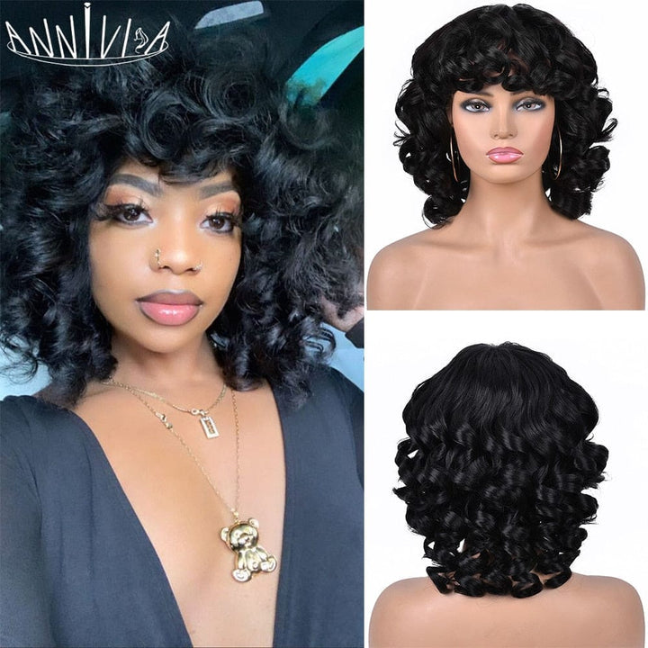 Short Hair Afro Curly Synthetic Ombre Glueless Cosplay Wigs BENNYS 