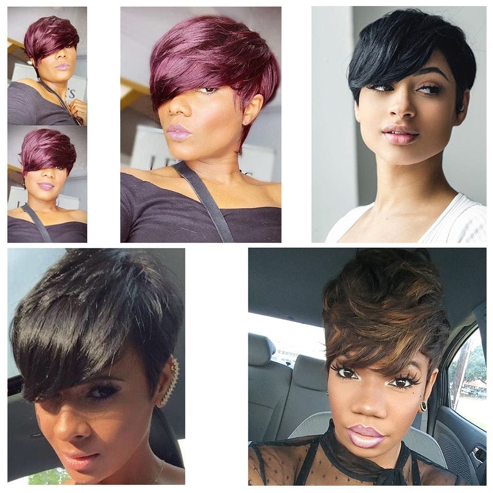 Short Human Hair Wigs Pixie Cut Straight Remy Brazilian Hair BENNYS 