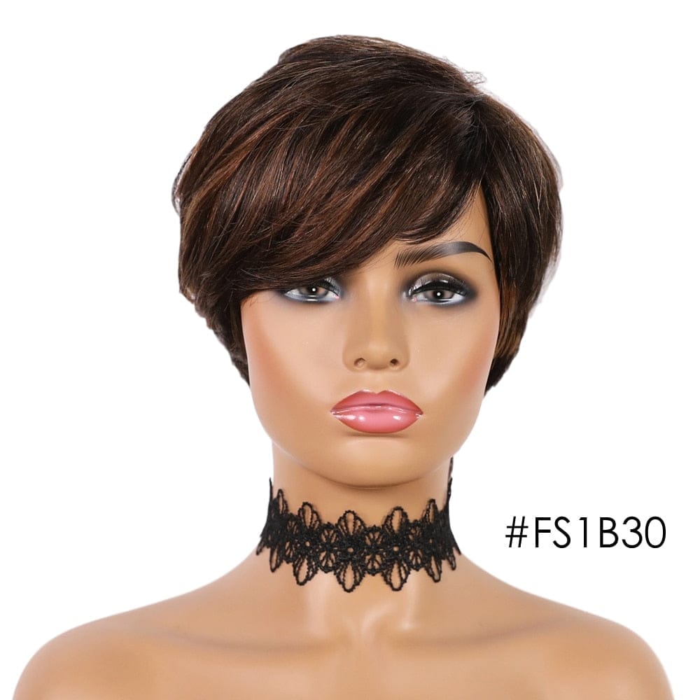 Short Human Hair Wigs Pixie Cut Straight Remy Brazilian Hair