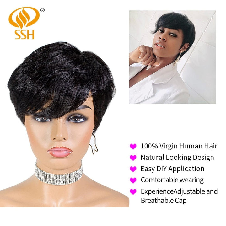Short Human Hair Wigs Pixie Cut Straight Remy Brazilian Hair BENNYS 