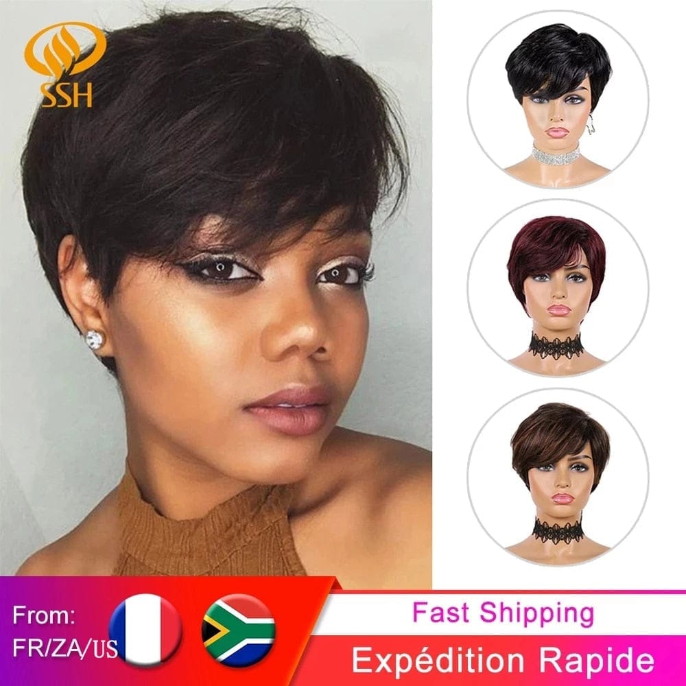 Short Human Hair Wigs Pixie Cut Straight Remy Brazilian Hair BENNYS 