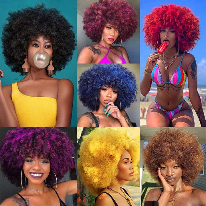 Short Kinky Curly Afro Wig With Bangs Ombre Synthetic Hair For Women BENNYS 