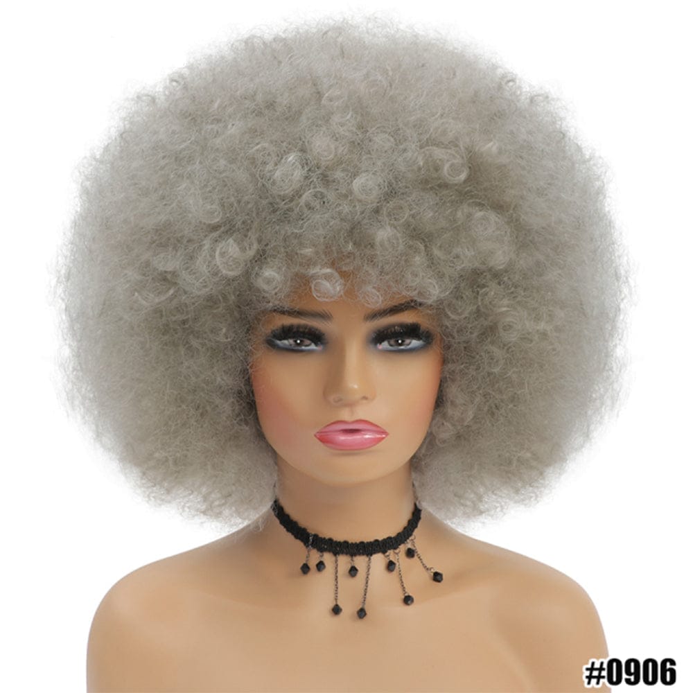 Short Kinky Curly Afro Wig With Bangs Ombre Synthetic Hair For Women BENNYS 