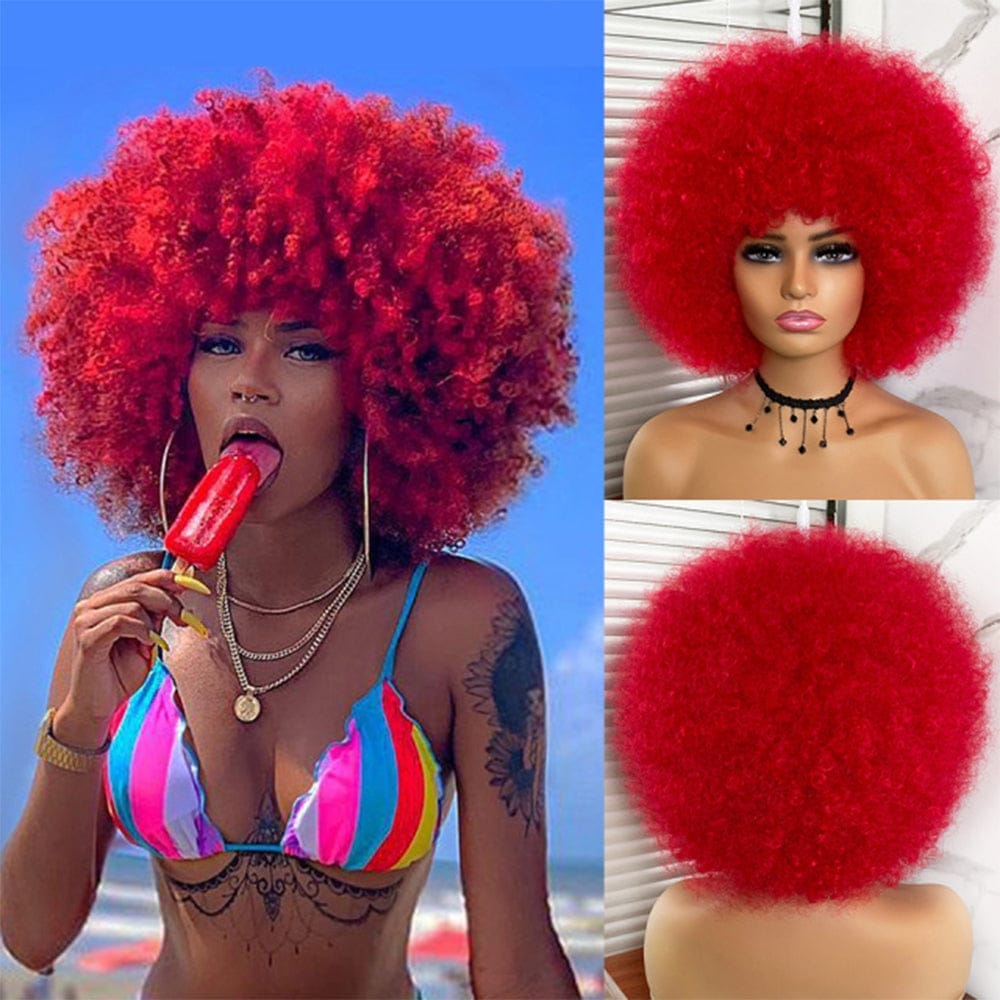 Short Kinky Curly Afro Wig With Bangs Ombre Synthetic Hair For Women BENNYS 