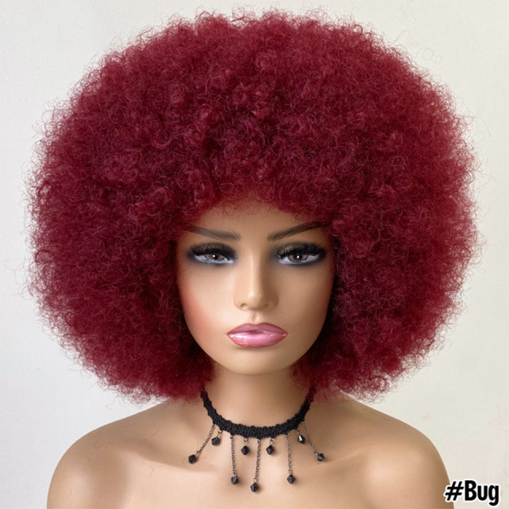 Short Kinky Curly Afro Wig With Bangs Ombre Synthetic Hair For Women BENNYS 