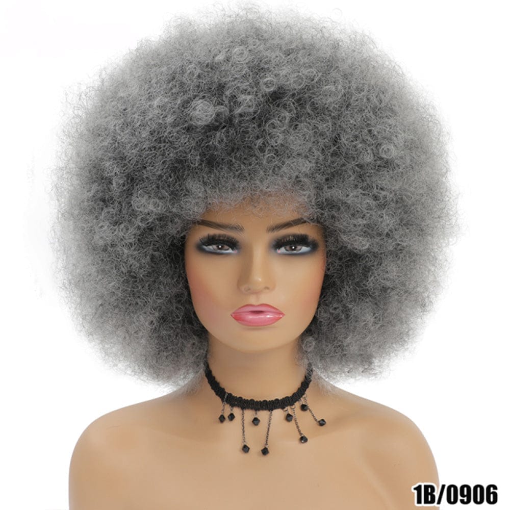 Short Kinky Curly Afro Wig With Bangs Ombre Synthetic Hair For