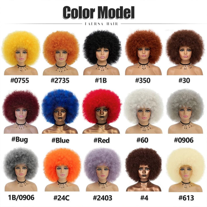 Short Kinky Curly Afro Wig With Bangs Ombre Synthetic Hair For Women BENNYS 