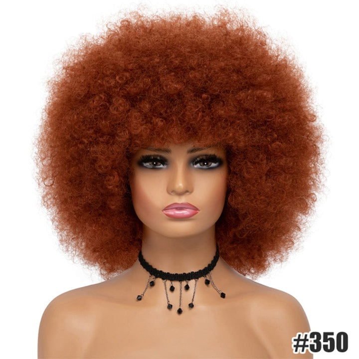 Short Kinky Curly Afro Wig With Bangs Ombre Synthetic Hair For Women BENNYS 