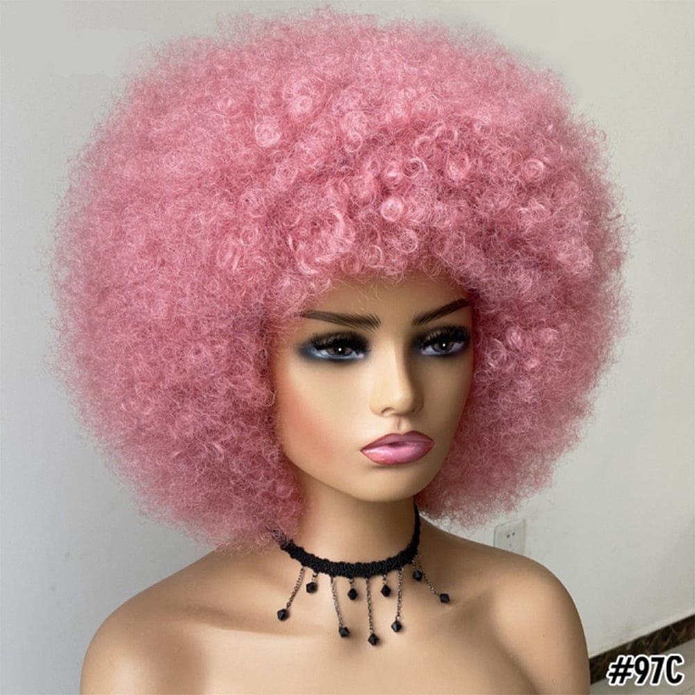 Short Kinky Curly Afro Wig With Bangs Ombre Synthetic Hair For Women BENNYS 