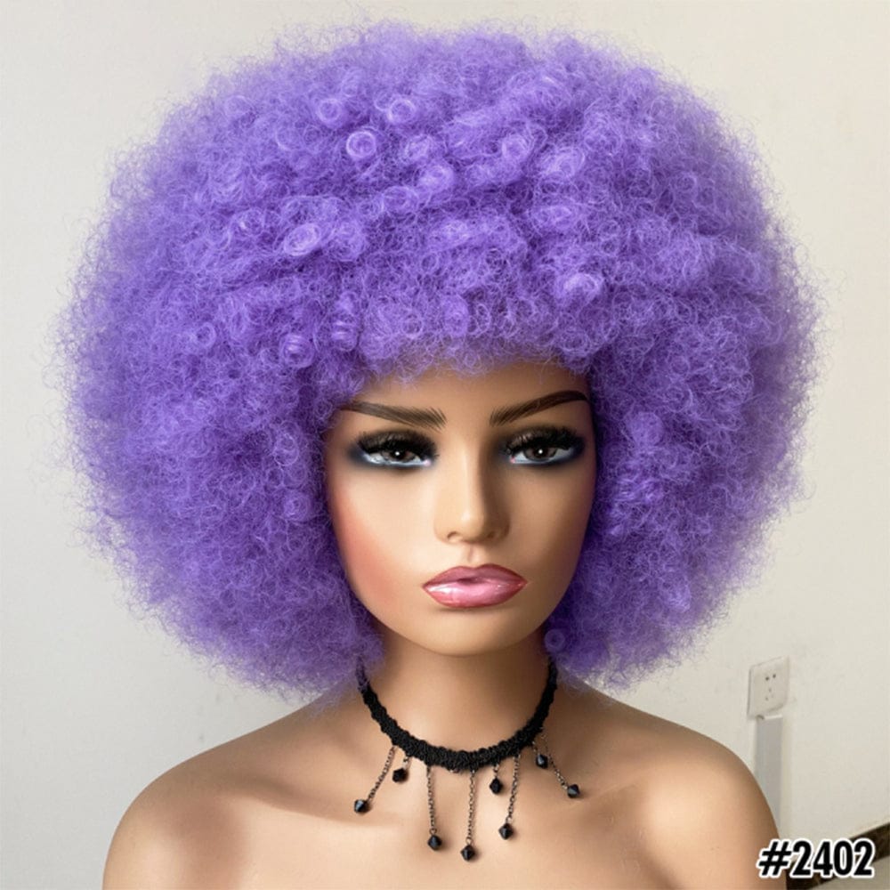 Short Kinky Curly Afro Wig With Bangs Ombre Synthetic Hair For