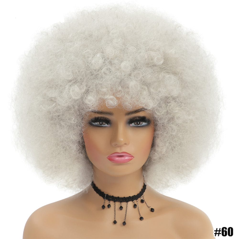 Short Kinky Curly Afro Wig With Bangs Ombre Synthetic Hair For Women BENNYS 