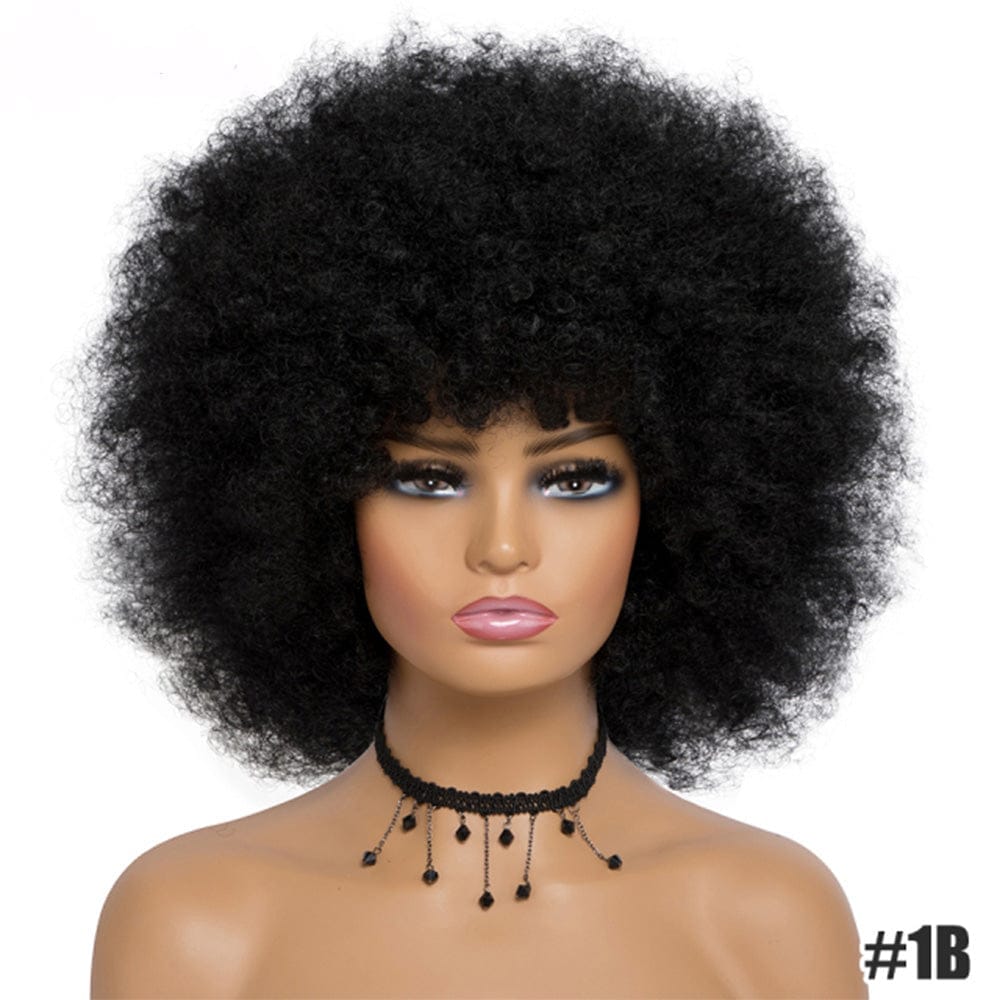 Short Kinky Curly Afro Wig With Bangs Ombre Synthetic Hair For Women BENNYS 