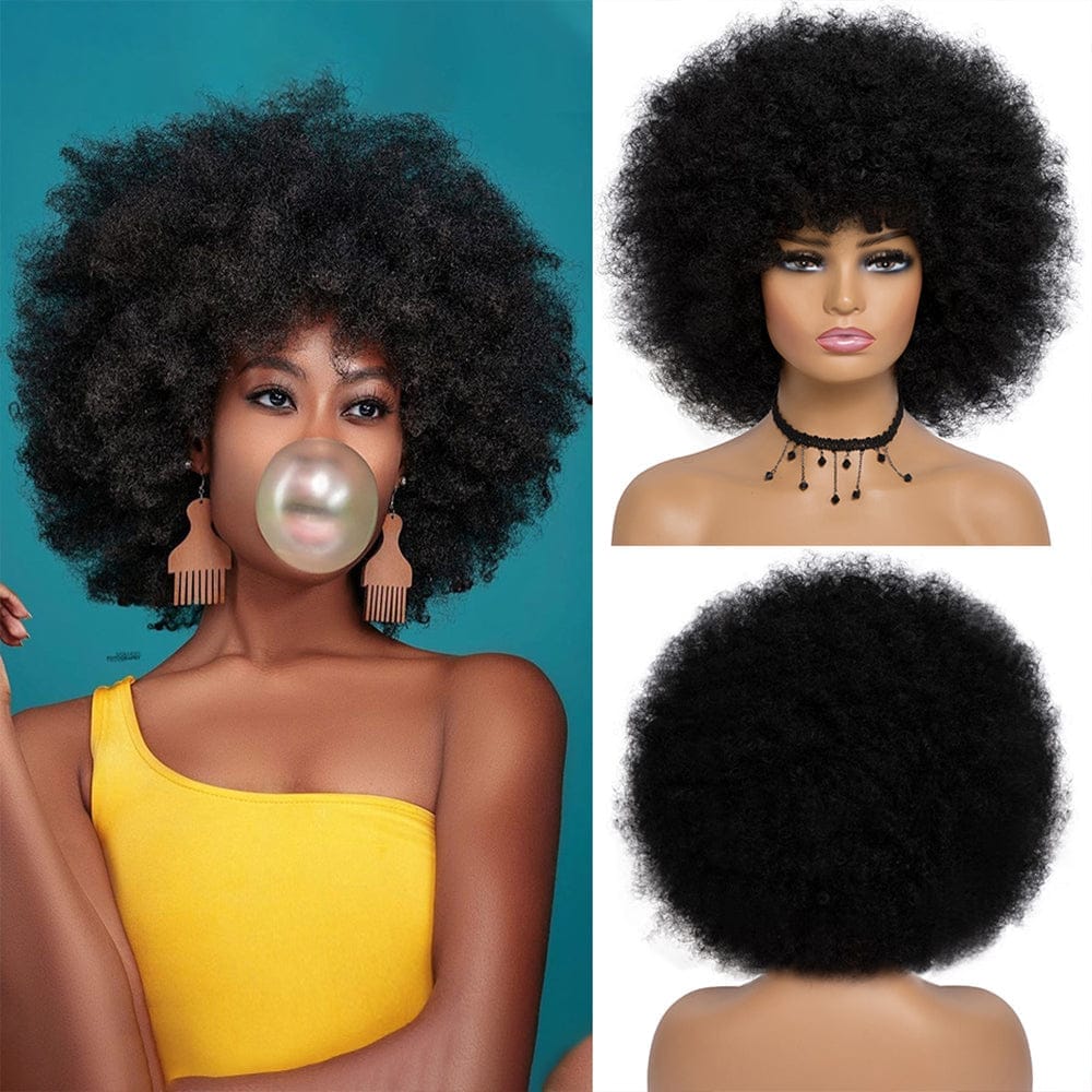 Short Kinky Curly Afro Wig With Bangs Ombre Synthetic Hair For Women BENNYS 