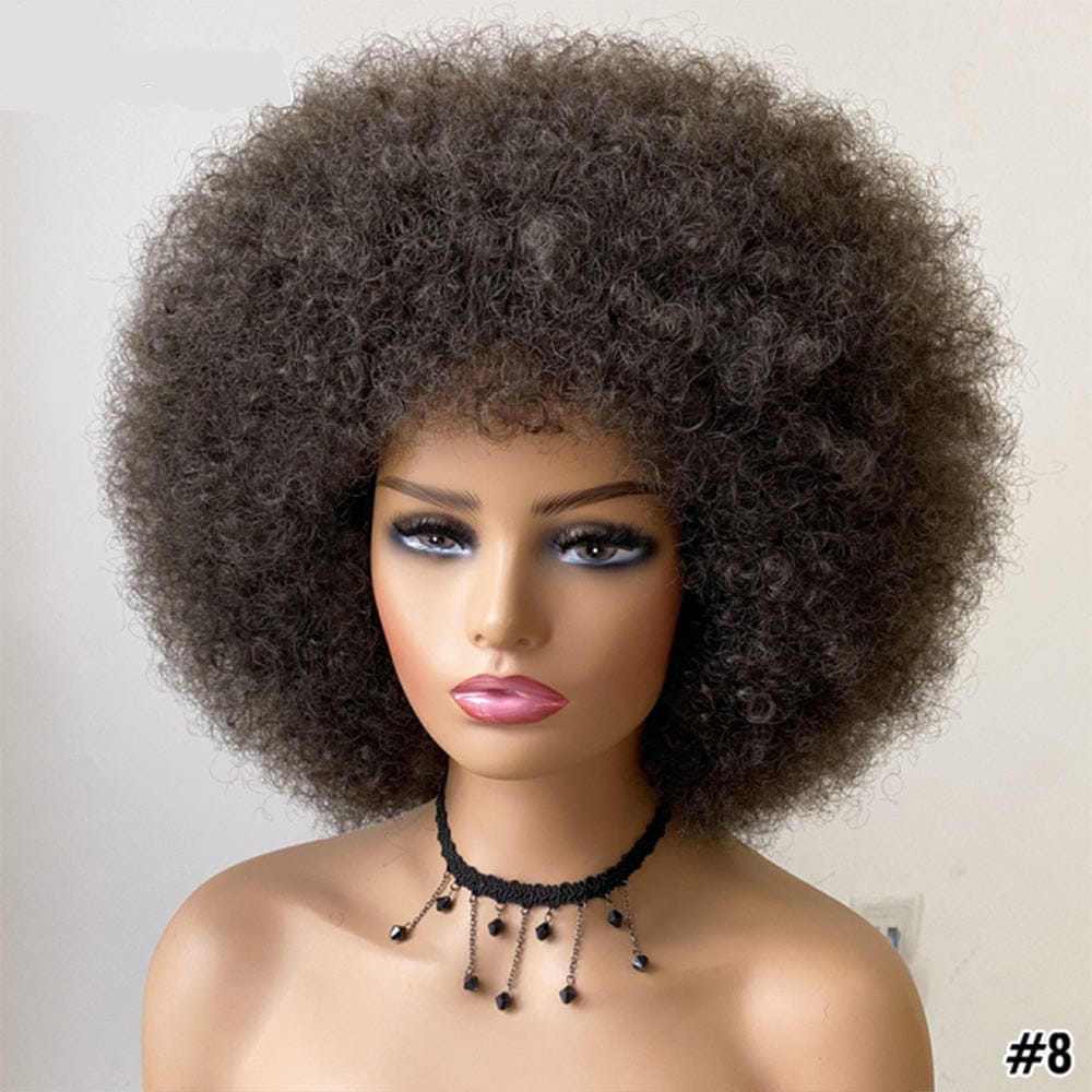 Short Kinky Curly Afro Wig With Bangs Ombre Synthetic Hair For Women BENNYS 